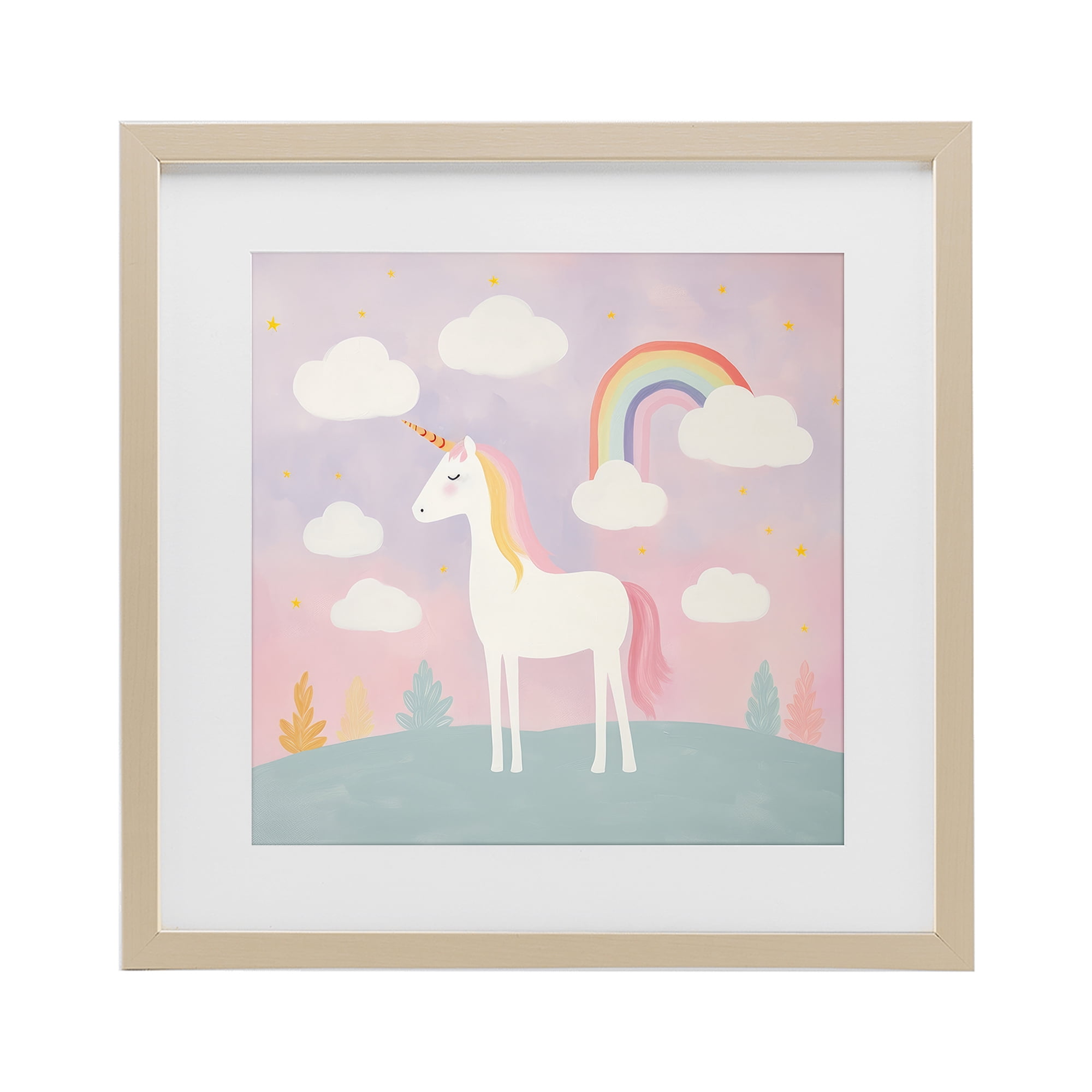 Stupell Industries Mystical Unicorn with Rainbow & Clouds Birch Framed Print Under Glass, design by Lazar Studio