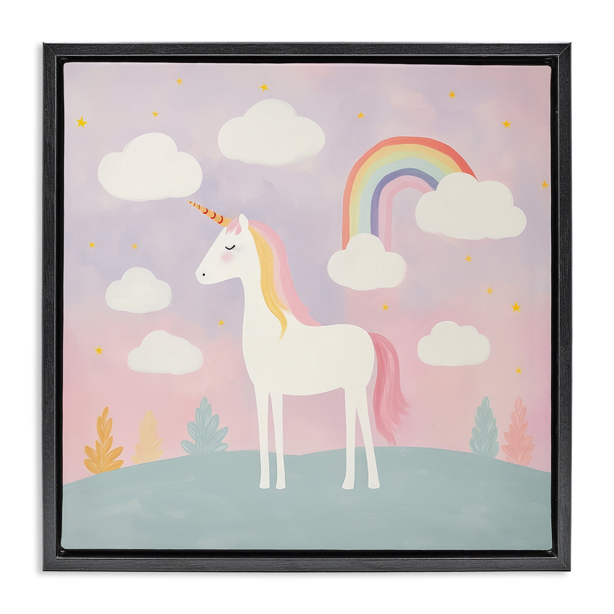 Stupell Industries Mystical Unicorn with Rainbow & Clouds Black Framed Floater Canvas Wall Art, design by Lazar Studio