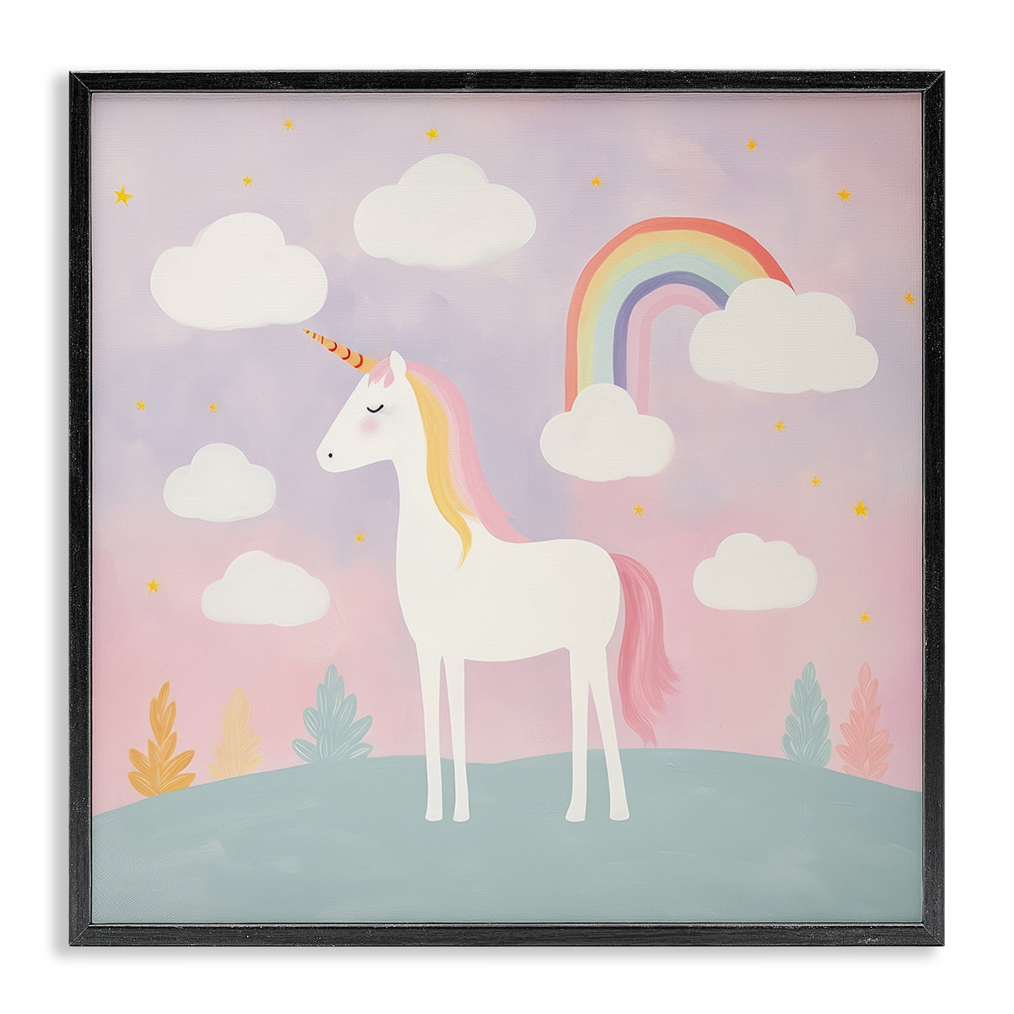 Stupell Industries Mystical Unicorn with Rainbow & Clouds Black Framed Giclee Art, design by Lazar Studio