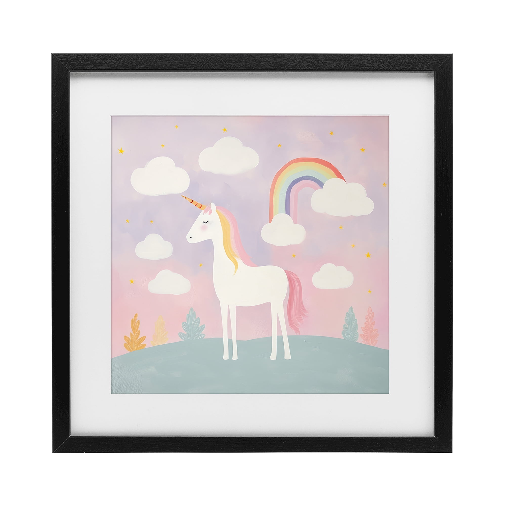 Stupell Industries Mystical Unicorn with Rainbow & Clouds Black Framed Print Under Glass, design by Lazar Studio