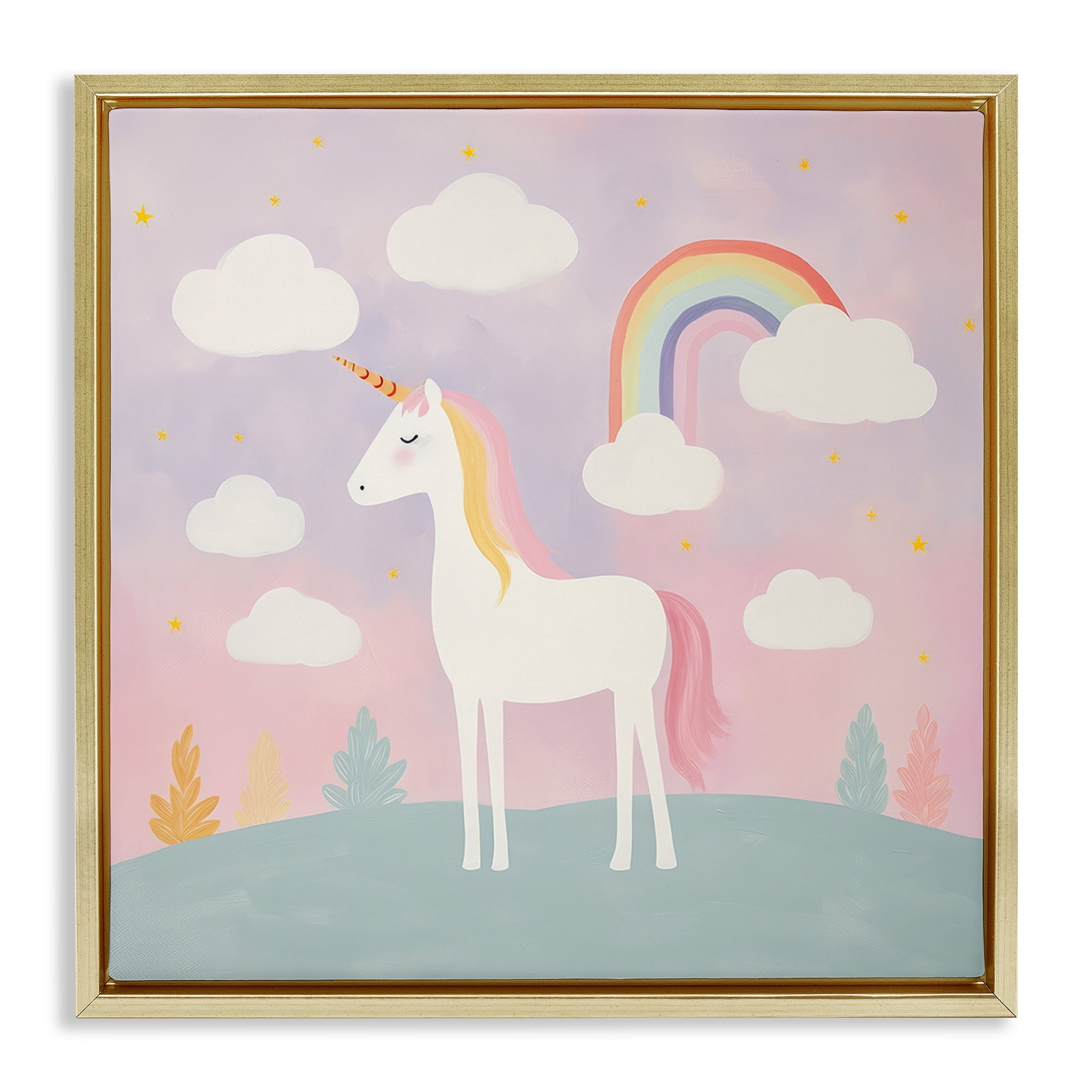 Stupell Industries Mystical Unicorn with Rainbow & Clouds Gold Framed Floater Canvas Wall Art, design by Lazar Studio