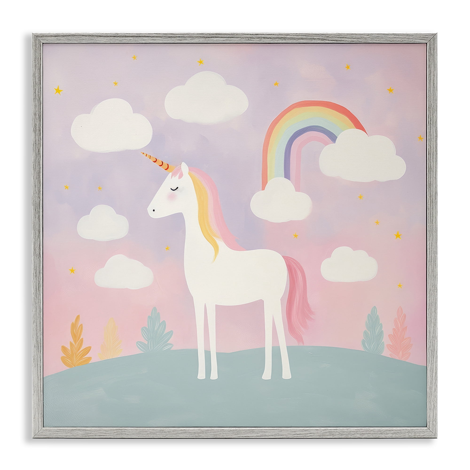 Stupell Industries Mystical Unicorn with Rainbow & Clouds Gray Framed Giclee Art, design by Lazar Studio