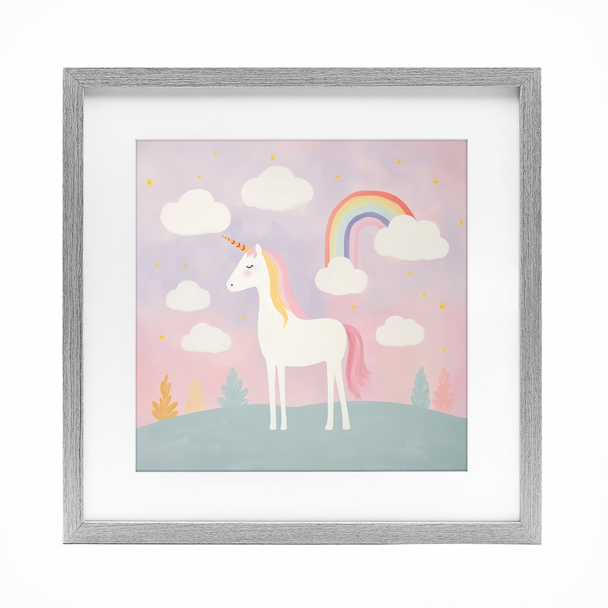 Stupell Industries Mystical Unicorn with Rainbow & Clouds Gray Framed Print Under Glass, design by Lazar Studio
