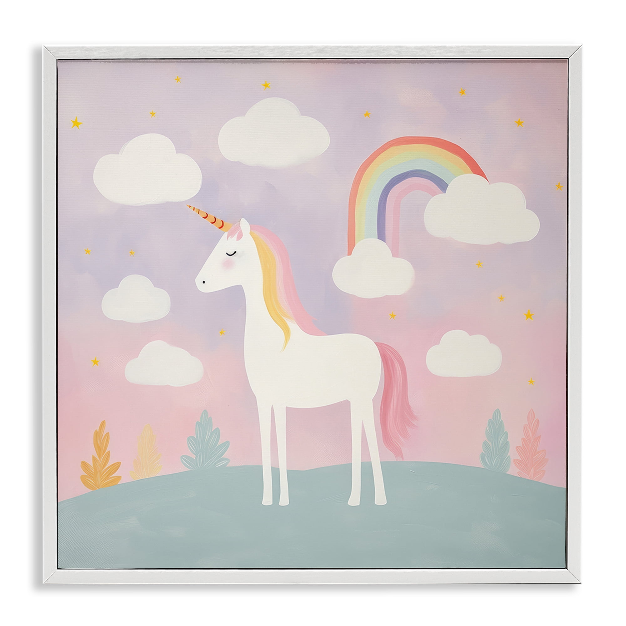 Stupell Industries Mystical Unicorn with Rainbow & Clouds White Framed Giclee Art, design by Lazar Studio