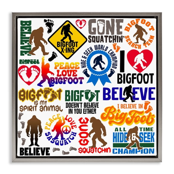 Stupell Industries Mythical Creature Believe Phrases Gray Framed Floater Canvas Wall Art design by Jim Baldwin, 25 x 25
