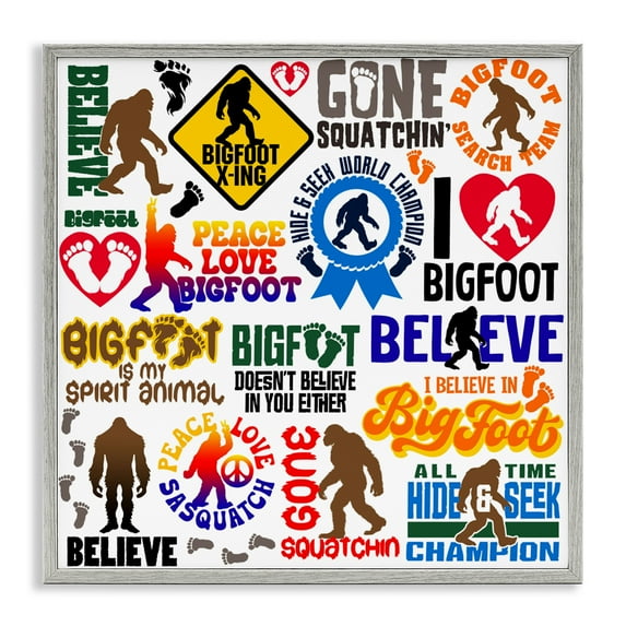 Stupell Industries Mythical Creature Believe Phrases Gray Framed Giclee Art design by Jim Baldwin, 17 x 17