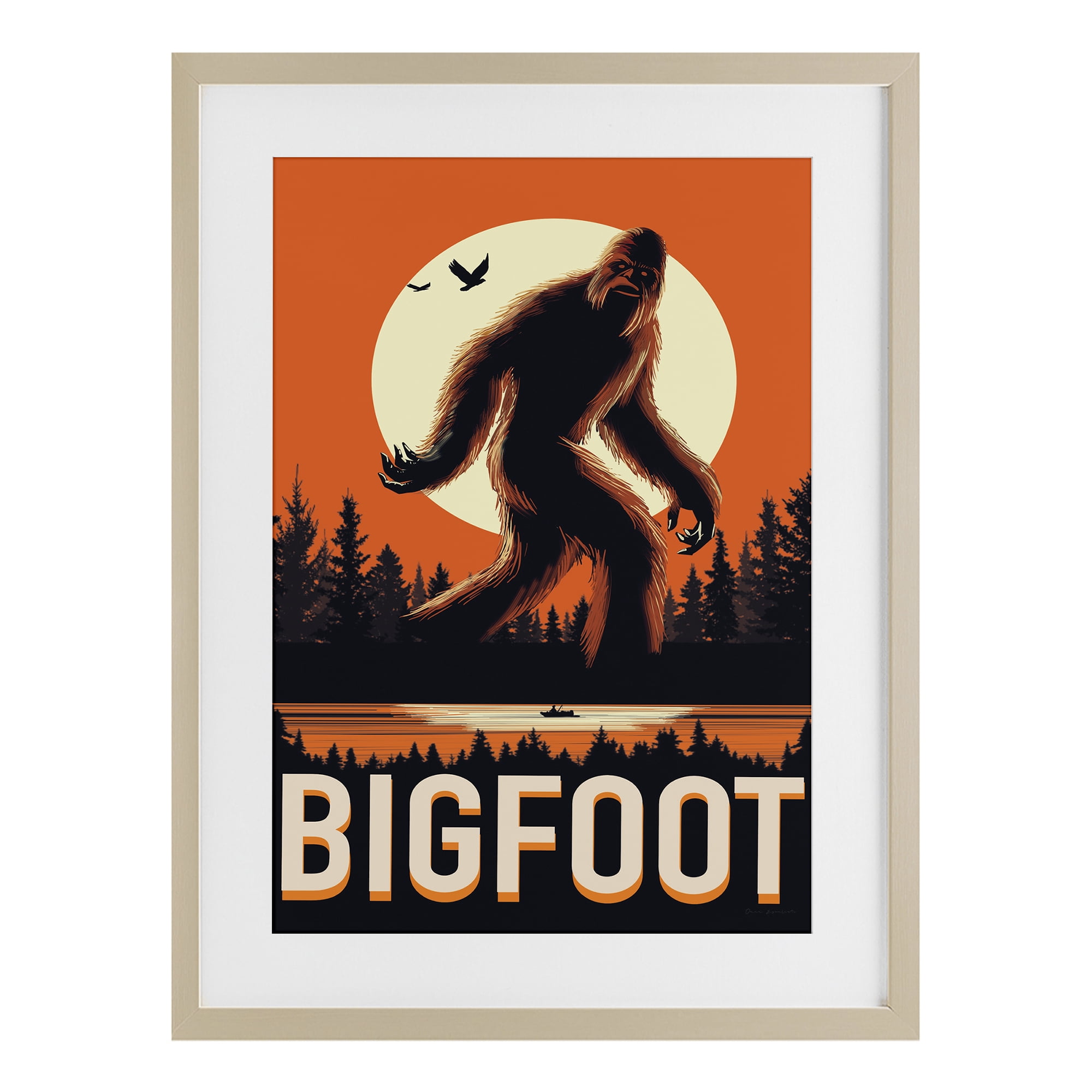 Stupell Industries Mythical Creature Lake Front Birch Framed Print Under Glass, design by Omar Escalante