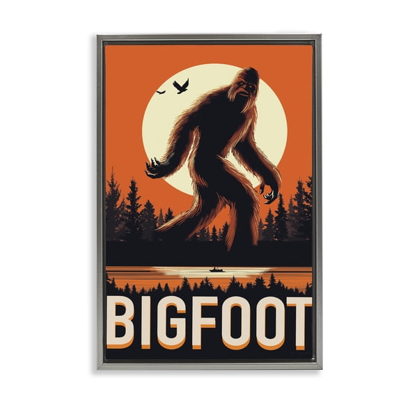 Stupell Industries Mythical Creature Lake Front Gray Framed Floater Canvas Wall Art, design by Omar Escalante