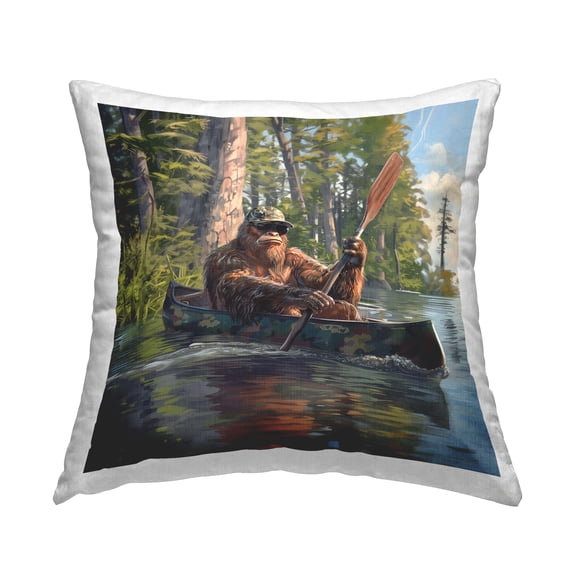 Stupell Industries Mythical Monster in Canoe 18" x 18" Fantasy & Sci-Fi Print Polyester Throw Pillow, Zip Closure 1 Count