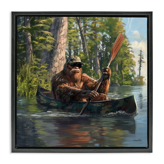 Stupell Industries Mythical Monster in Canoe Fantasy & Sci-Fi Painting Black Floater Framed Canvas Art Print Wall Art, 18 x 18