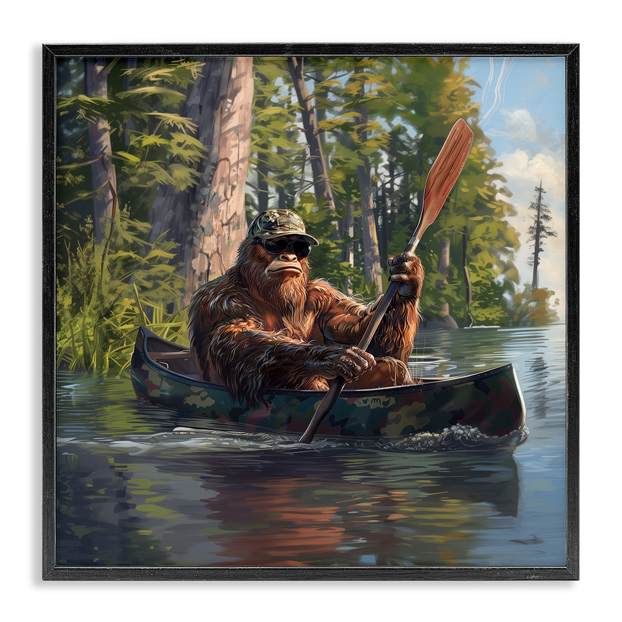 Stupell Industries Mythical Monster in Canoe Fantasy & Sci-Fi Painting Black Framed Art Print Wall Art, 24 x 24
