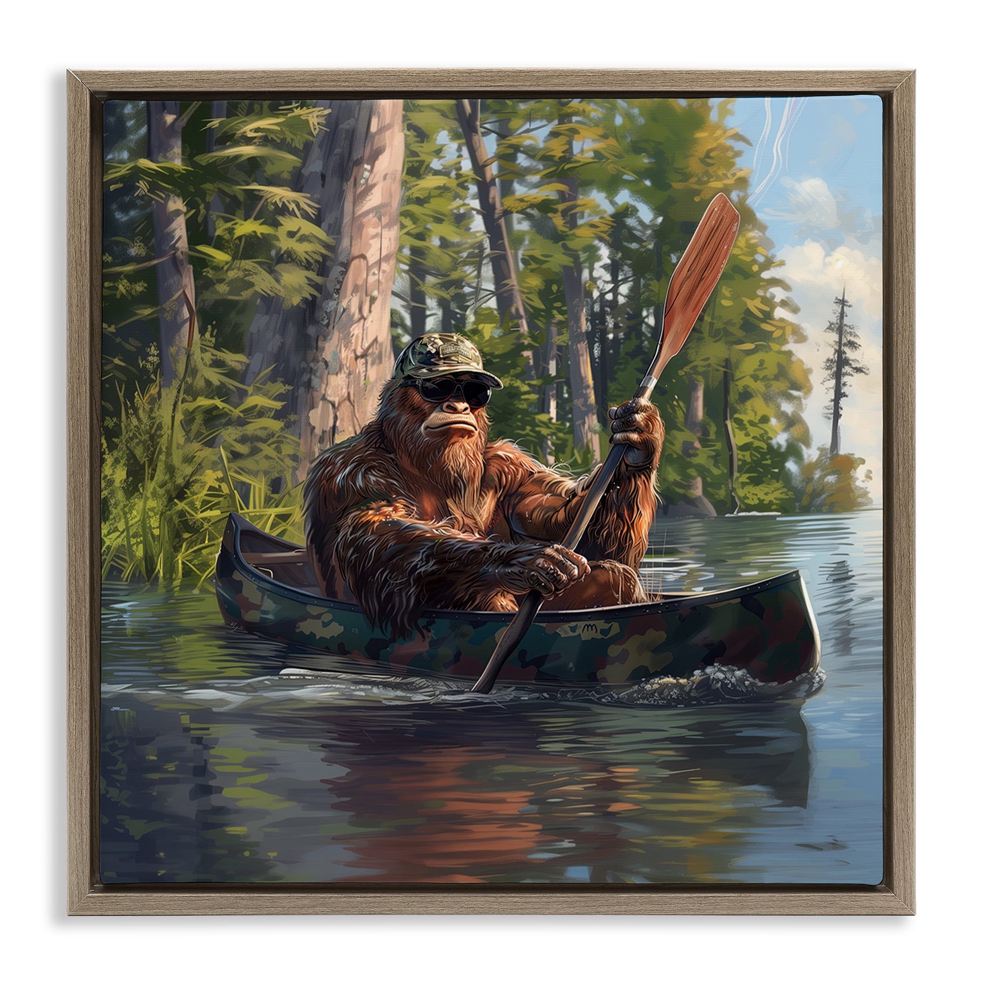 Stupell Industries Mythical Monster in Canoe Fantasy & Sci-Fi Painting Brown Floater Framed Canvas Art Print Wall Art, 25 x 25