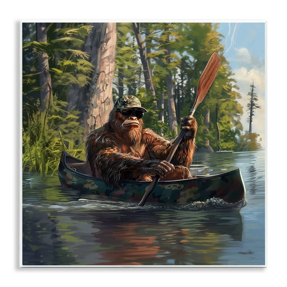Stupell Industries Mythical Monster in Canoe Fantasy & Sci-Fi Painting Unframed Art Print Wall Art, 12 x 12