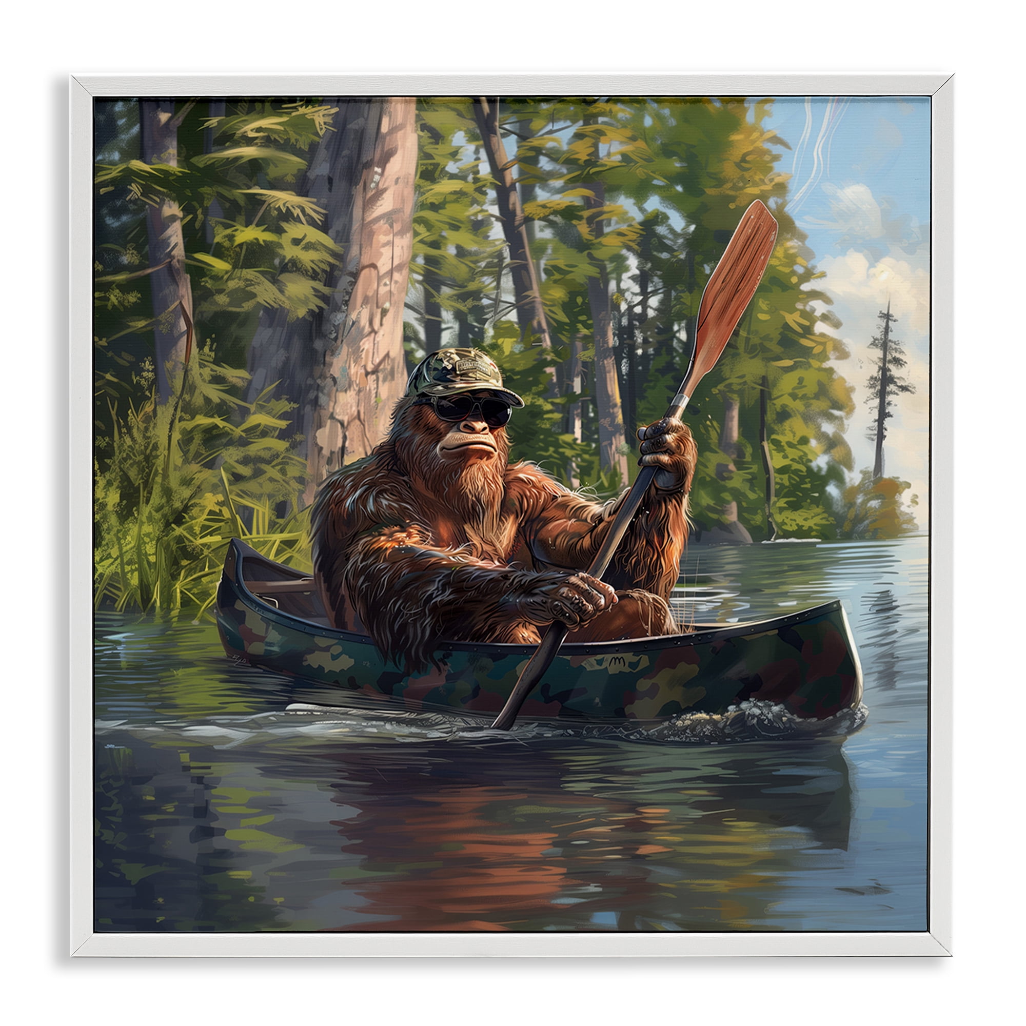 Stupell Industries Mythical Monster in Canoe Fantasy & Sci-Fi Painting White Framed Art Print Wall Art, 12 x 12
