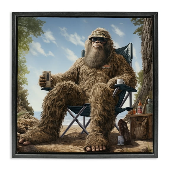 Stupell Industries Mythical Monster on Beach Fairy Tales & Fantasy Painting Black Floater Framed Canvas Art Print Wall Art, 18 x 18