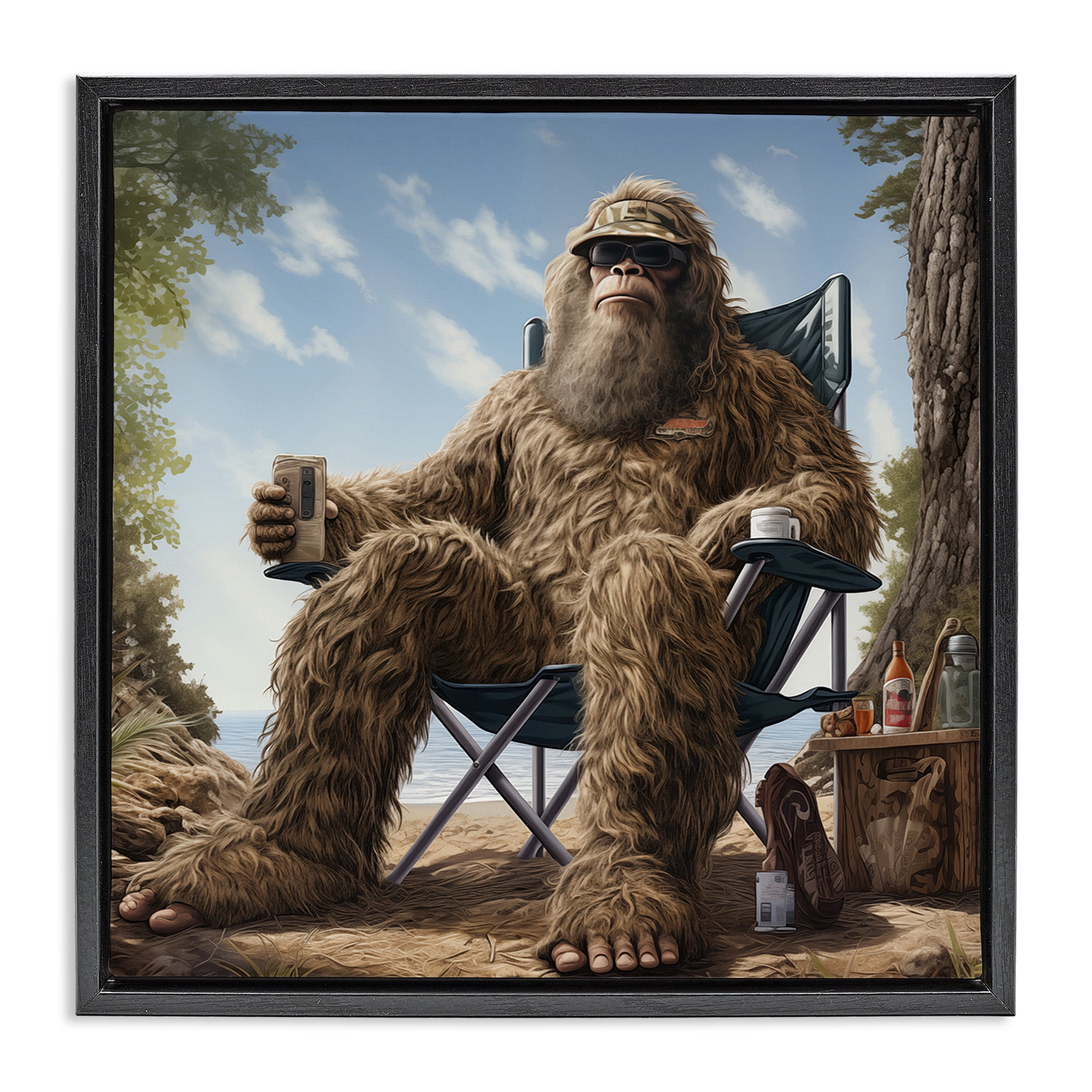 Stupell Industries Mythical Monster on Beach Fairy Tales & Fantasy Painting Black Floater Framed Canvas Art Print Wall Art, 25 x 25