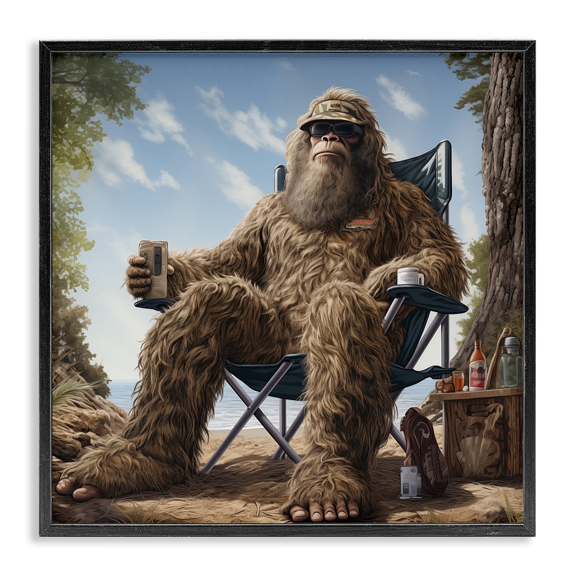 Stupell Industries Mythical Monster on Beach Fairy Tales & Fantasy Painting Black Framed Art Print Wall Art, 24 x 24