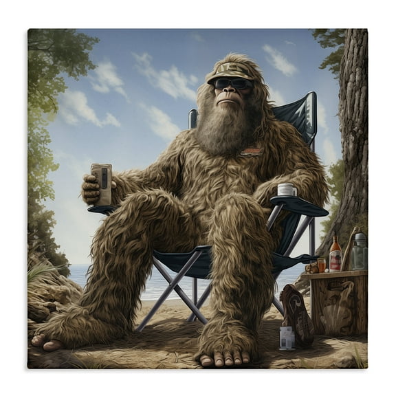 Stupell Industries Mythical Monster on Beach Fairy Tales & Fantasy Painting Gallery Wrapped Canvas Art Print Wall Art, 17 x 17