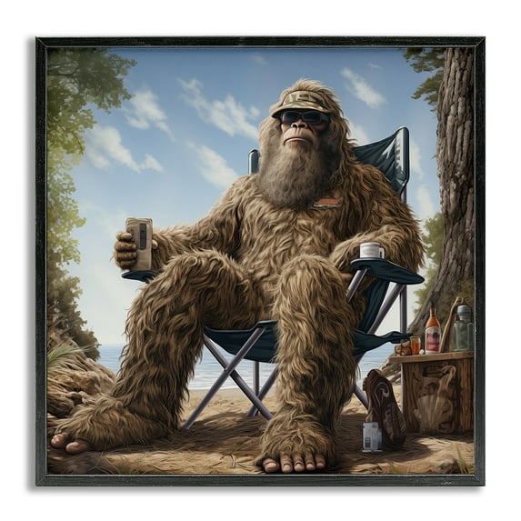 Stupell Industries Mythical Monster on Beach Fairy Tales & Fantasy Painting Gray Framed Art Print Wall Art, 24 x 24