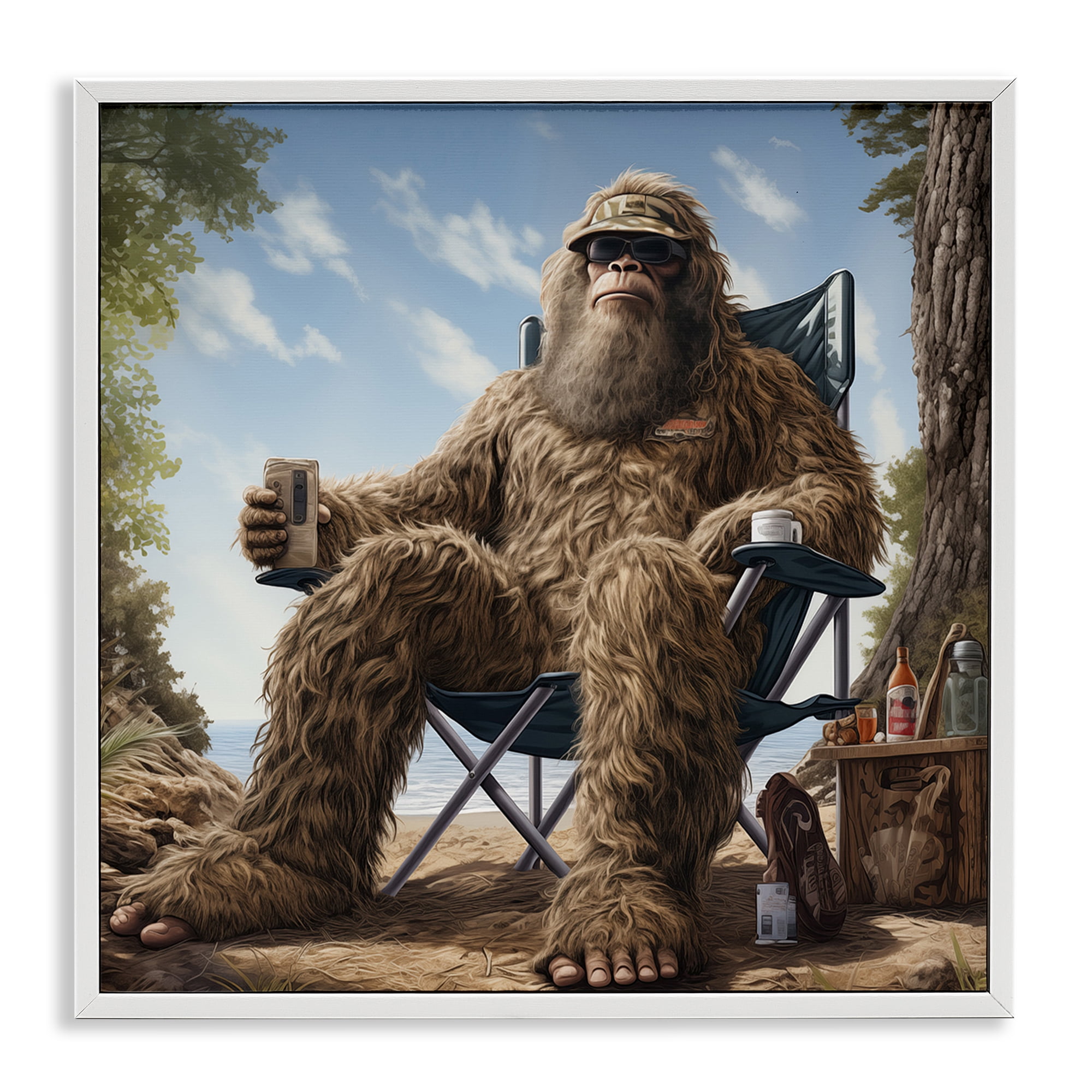 Stupell Industries Mythical Monster on Beach Fairy Tales & Fantasy Painting White Framed Art Print Wall Art, 12 x 12