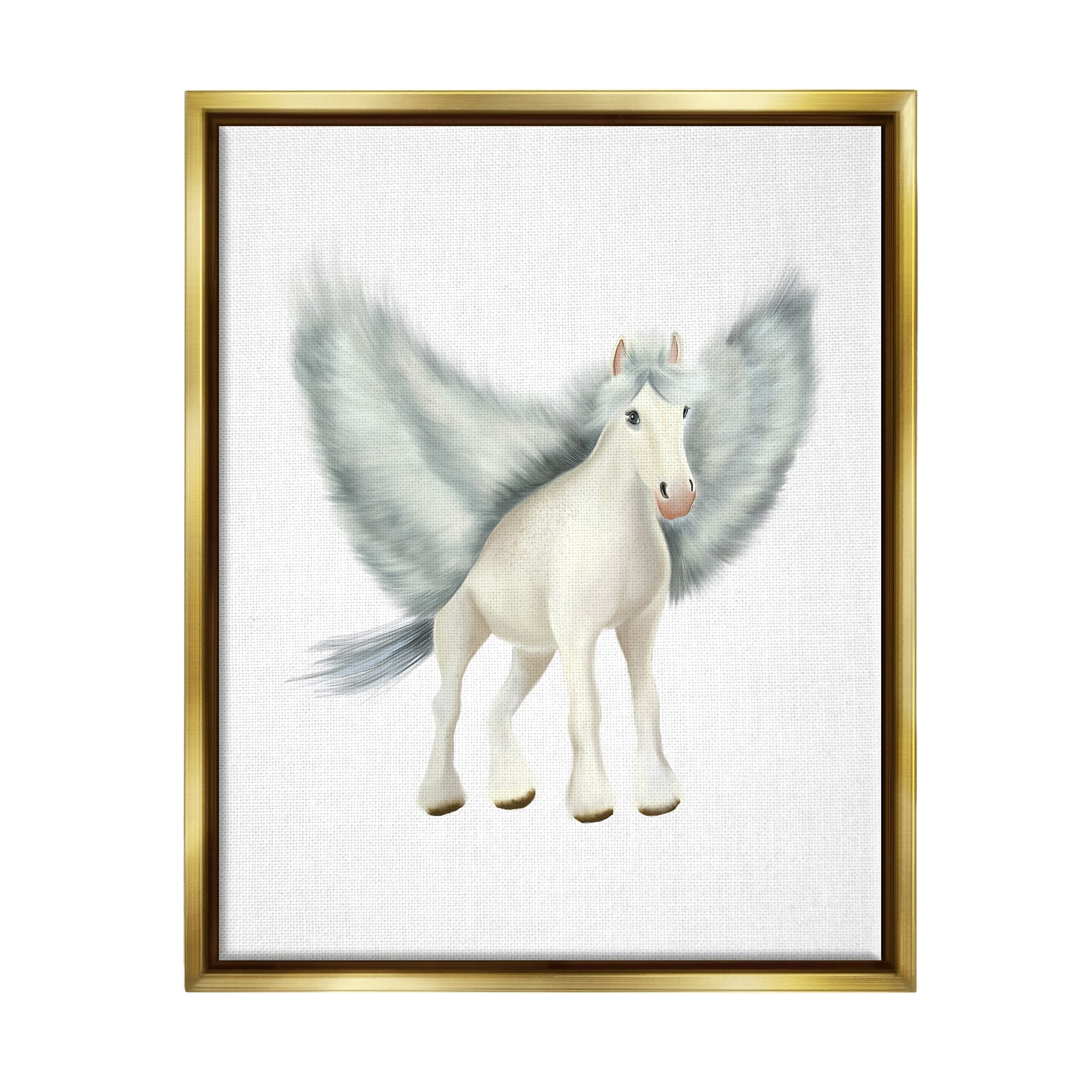 Stupell Industries Mythical Pegasus Creature Flying Horse Fantasy Painting Painting Metallic Gold Floating Framed Canvas Print Wall Art, Design by Studio Q