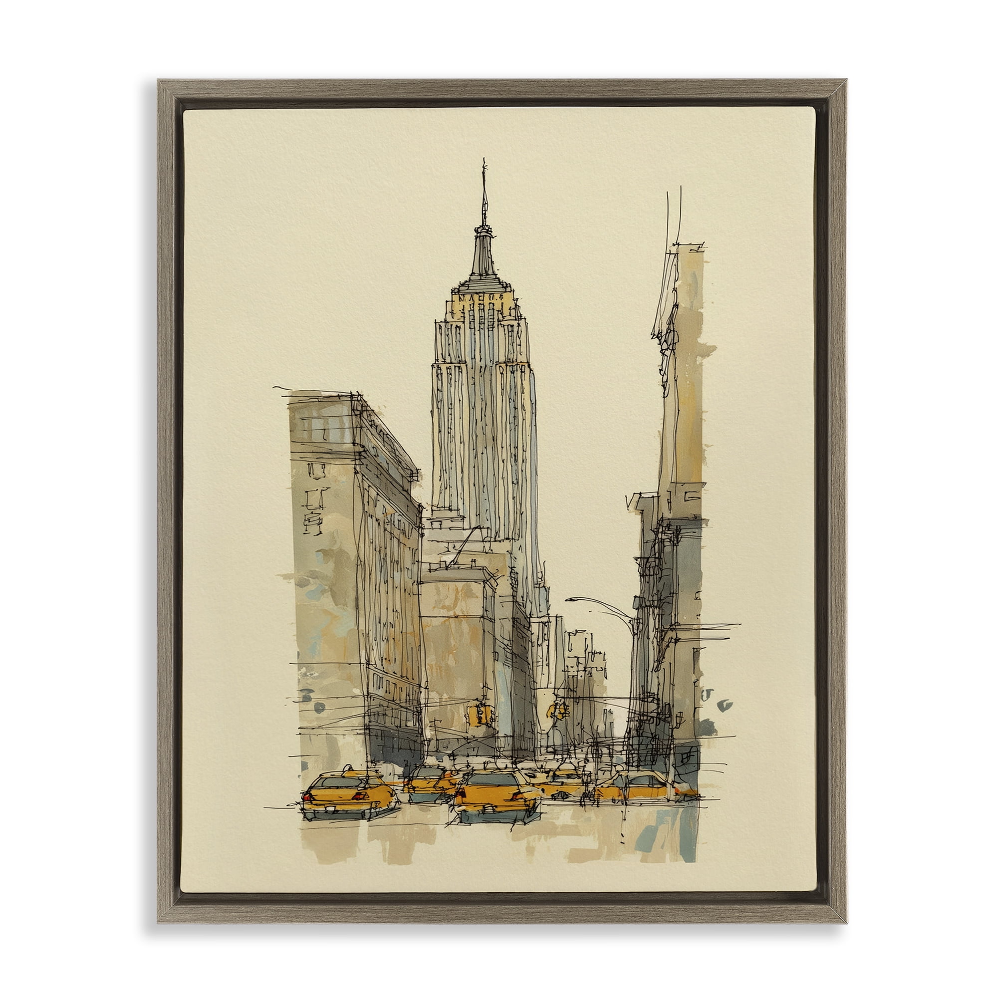 Stupell Industries NY City Lines Contour Brown Framed Floater Canvas Wall Art, design by Svetlana Aleynikova