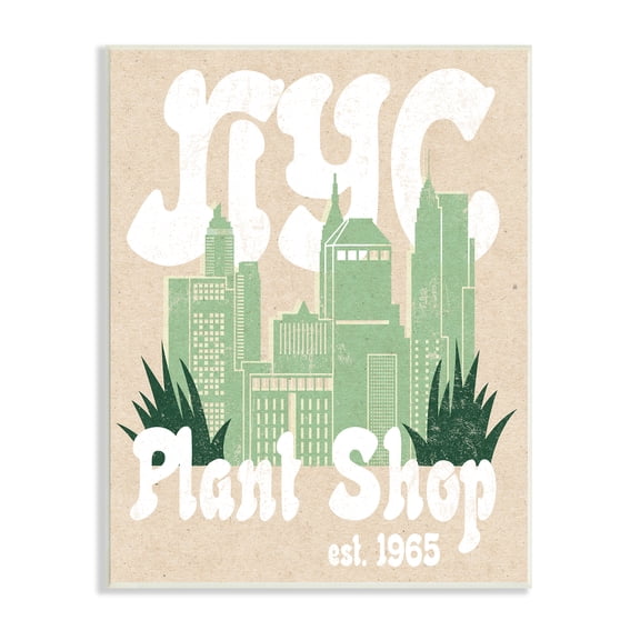 Stupell Industries NYC Plant Shop Est. 1965 Retro Green Skyline, 13 x 19, Design by Daphne Polselli
