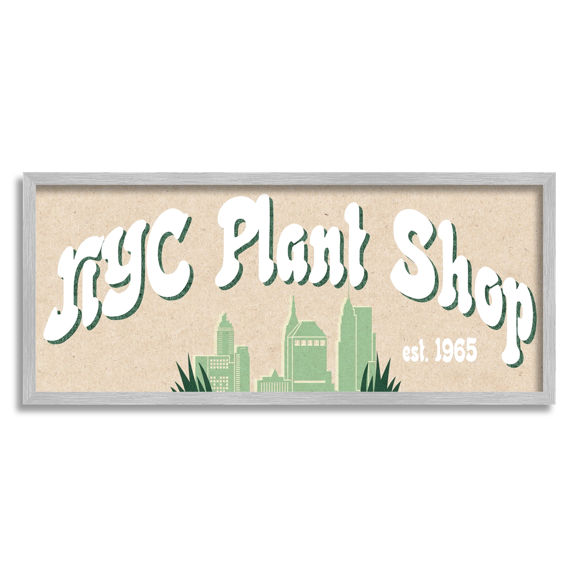 Stupell Industries NYC Plant Shop Green Grass Skyline Est. 1965, 30 x 13, Design by Daphne Polselli