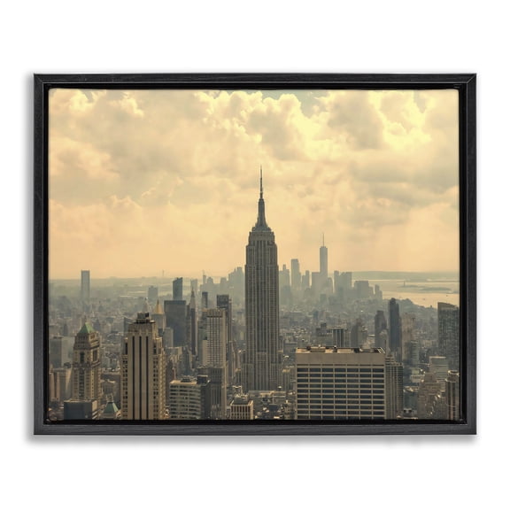 Stupell Industries NYC Skyline with Clouds Black Framed Floater Canvas Wall Art design by LSR Creative Studio, 25 x 31