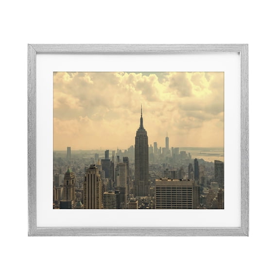 Stupell Industries NYC Skyline with Clouds Gray Framed Print Under Glass design by LSR Creative Studio, 13 x 16
