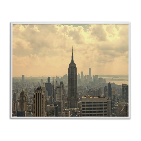 Stupell Industries NYC Skyline with Clouds White Framed Giclee Art design by LSR Creative Studio, 24 x 30