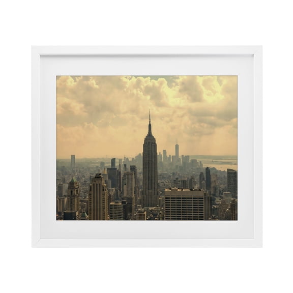 Stupell Industries NYC Skyline with Clouds White Framed Print Under Glass design by LSR Creative Studio, 13 x 16