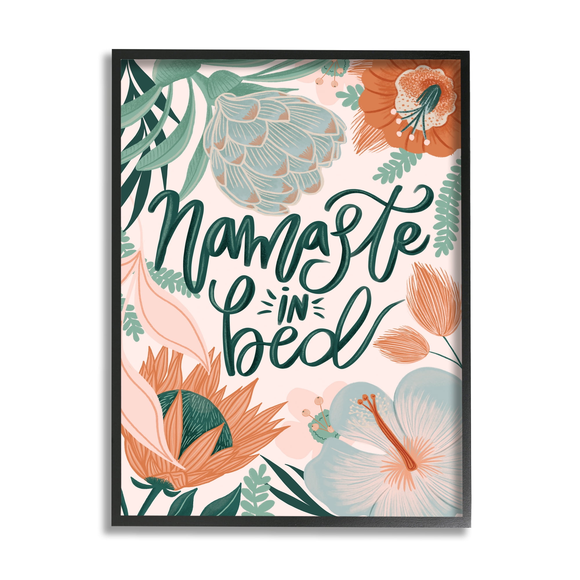 Stupell Industries Namaste In Bed Floral Botanical & Floral Painting Black Framed Art Print Wall Art, 11 x 14