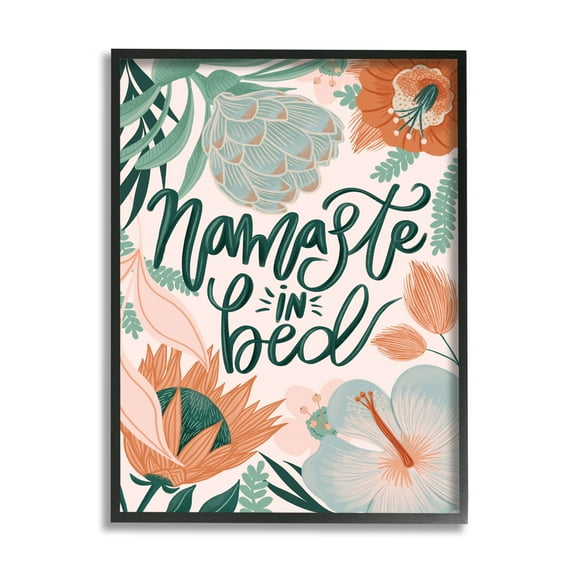 Stupell Industries Namaste In Bed Floral Botanical & Floral Painting Black Framed Art Print Wall Art, 11 x 14