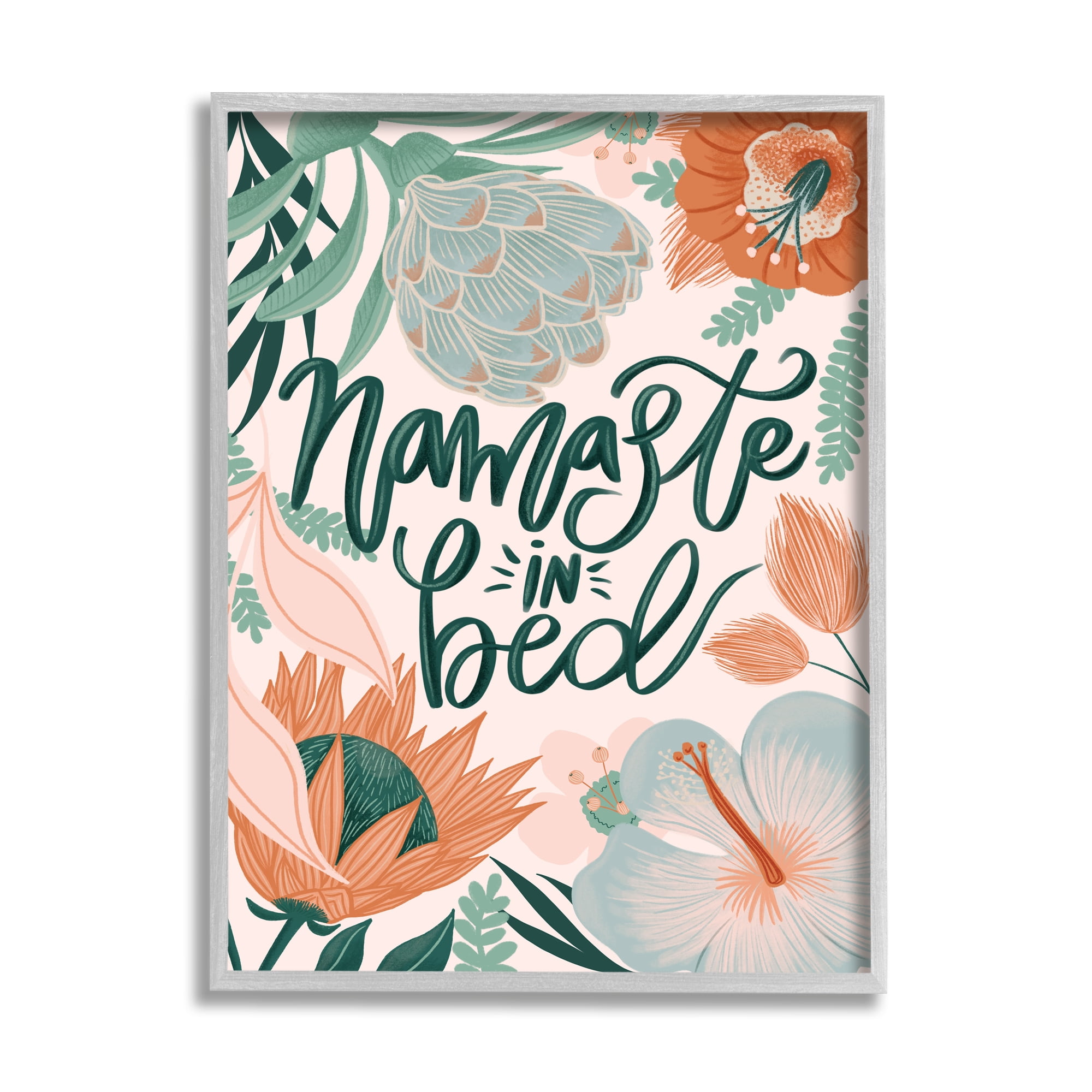 Stupell Industries Namaste In Bed Floral Botanical & Floral Painting Gray Framed Art Print Wall Art, 24 x 30