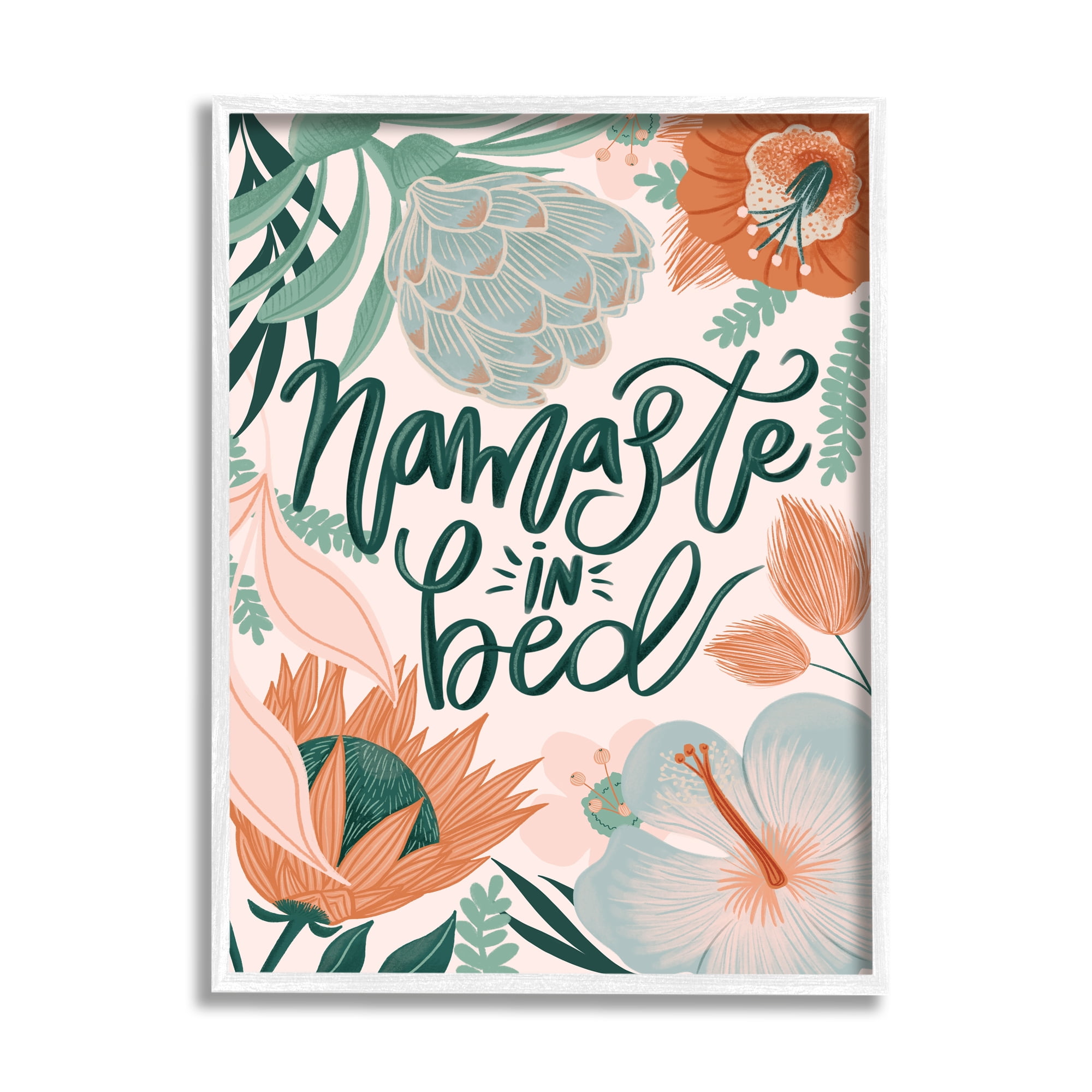 Stupell Industries Namaste In Bed Floral Botanical & Floral Painting White Framed Art Print Wall Art, 11 x 14