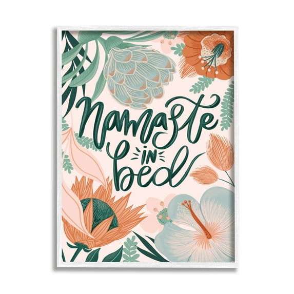 Stupell Industries Namaste In Bed Floral Botanical & Floral Painting White Framed Art Print Wall Art, 24 x 30