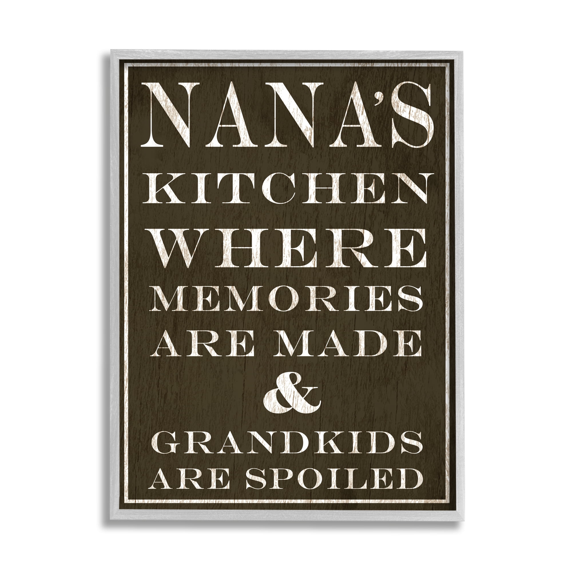 Stupell Industries Nanas Kitchen and Spoiled Grandkids Dark Graphic Art Gray Framed Art Print Wall Art, 11x14, by Daphne Polselli