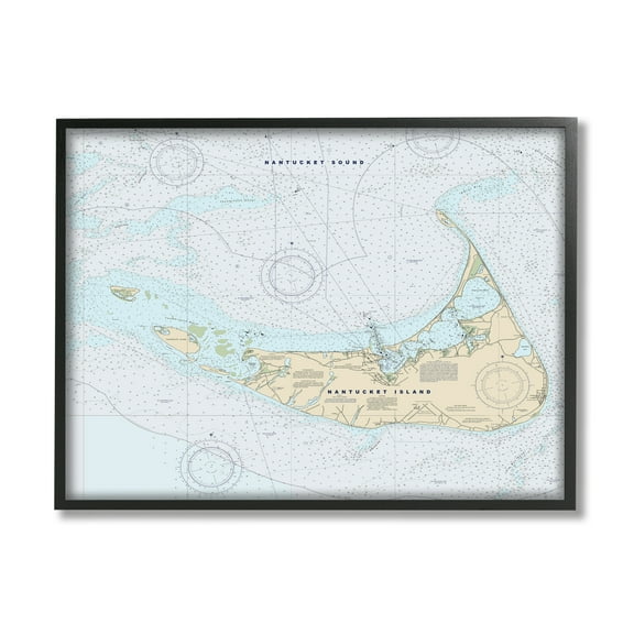 Stupell Industries Nantucket Island Coastal Massachusetts Traditional Nautical Map, 16 x 20, Designed by Daphne Polselli