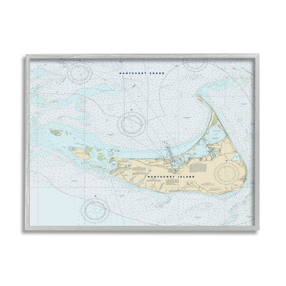 Stupell Industries Nantucket Island Coastal Massachusetts Traditional Nautical Map Vintage Painting Gray Framed Art Print Wall Art, 16 x 20, Design by Daphne Polselli