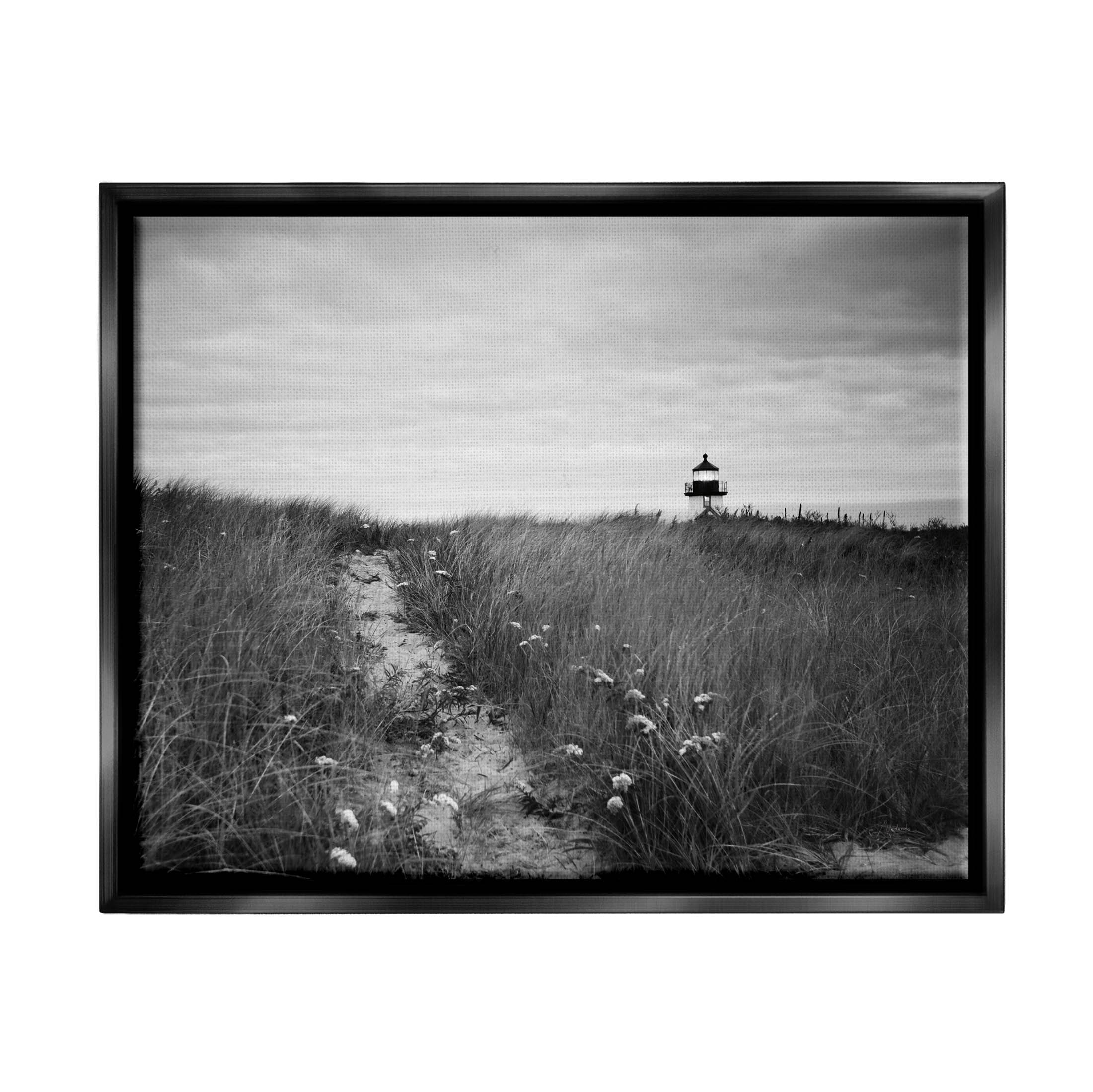 Stupell Industries Nantucket Light Distant Lighthouse Photograph Jet Black Floating Framed Canvas Print Wall Art, Design by Aledanda