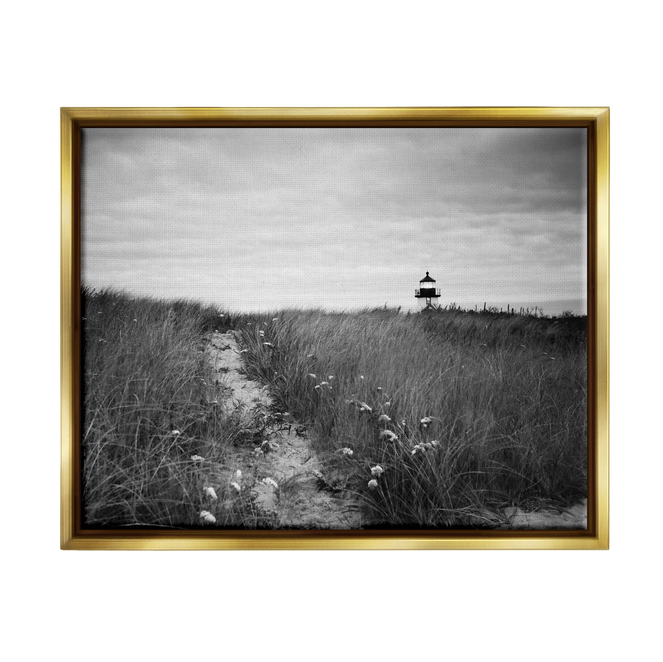 Stupell Industries Nantucket Light Distant Lighthouse Photograph Metallic Gold Floating Framed Canvas Print Wall Art, Design by Aledanda