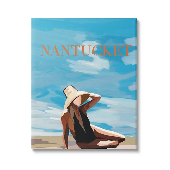Stupell Industries Nantucket Summer Beach Girl Graphic Art Gallery Wrapped Canvas Print Wall Art, Design by Amelia Noyes