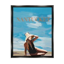 Stupell Industries Nantucket Summer Beach Girl Graphic Art Jet Black Floating Framed Canvas Print Wall Art, Design by Amelia Noyes