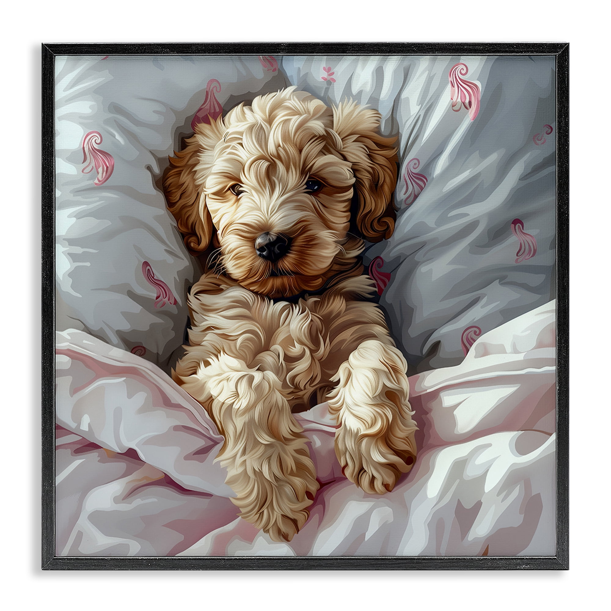 Stupell Industries Nap Time Cuddling Labradoodle Animals Painting Black Framed Art Print Wall Art, 17 x 17