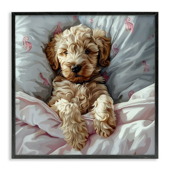 Stupell Industries Nap Time Cuddling Labradoodle Animals Painting Black Framed Art Print Wall Art, 24 x 24