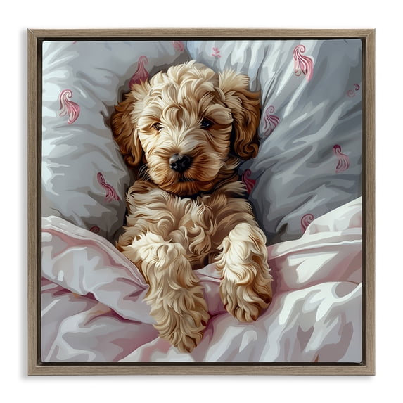 Stupell Industries Cottage Nap Time Cuddling Labradoodle Brown Floating Frame Canvas Art, 18 x 18, by Jim Baldwin