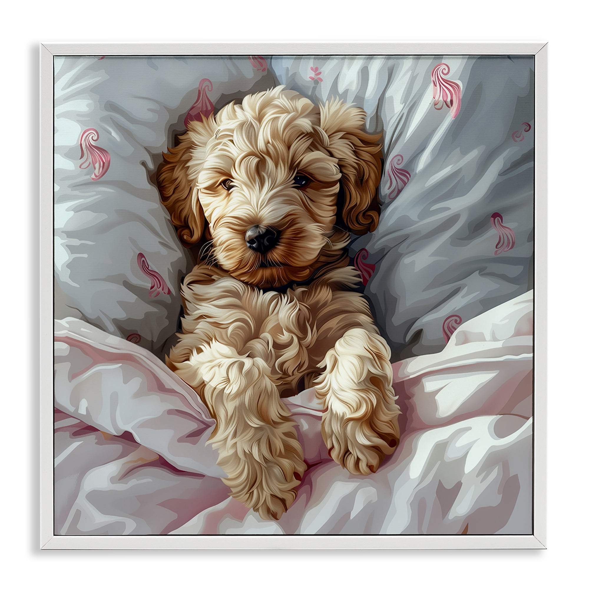 Stupell Industries Nap Time Cuddling Labradoodle Animals Painting White Framed Art Print Wall Art, 24 x 24
