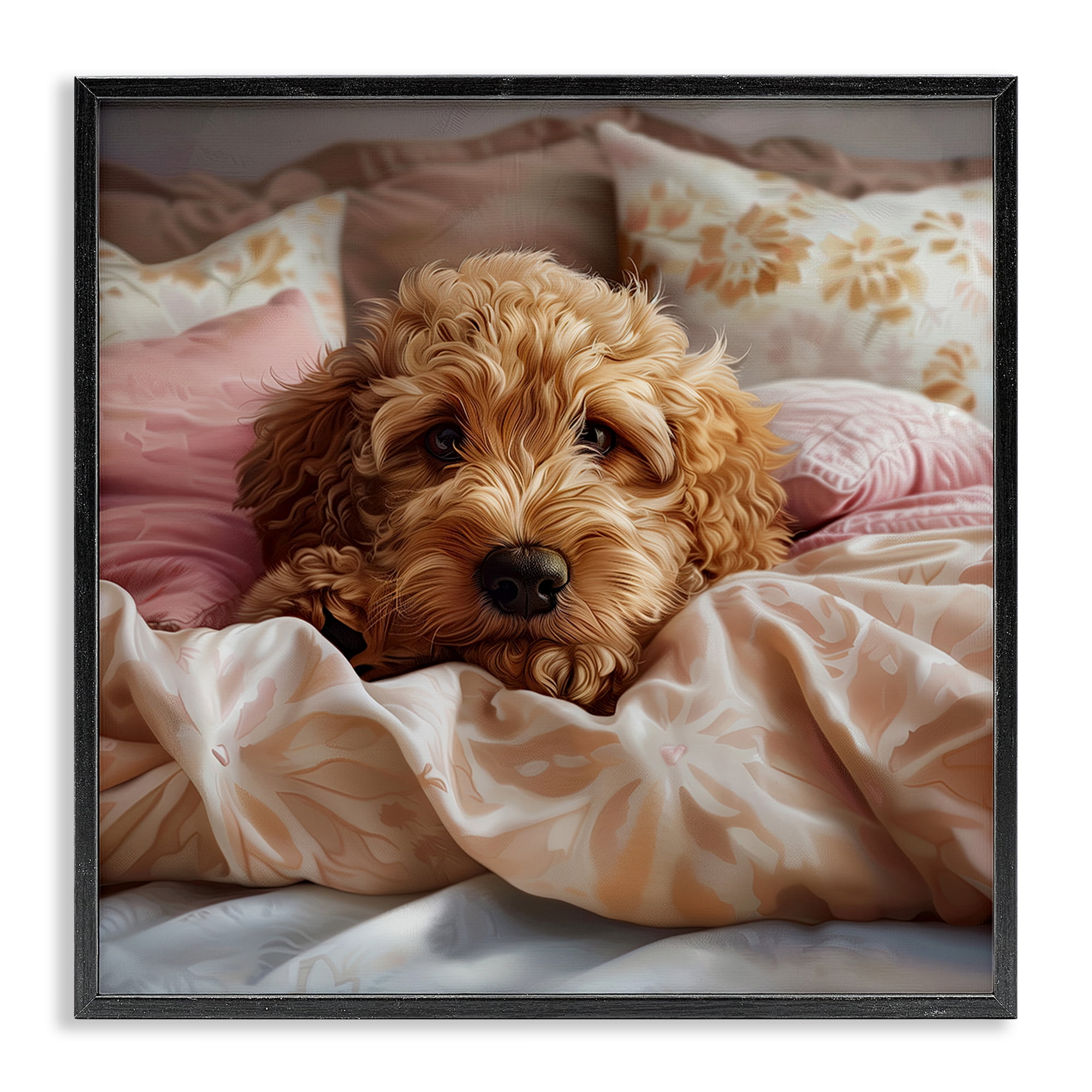 Stupell Industries Nap Time Cuddling Pup Animals Painting Black Framed Art Print Wall Art, 12 x 12
