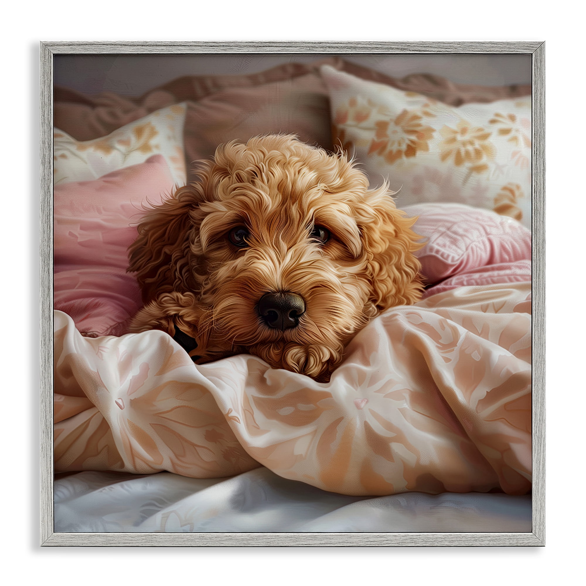 Stupell Industries Nap Time Cuddling Pup Animals Painting Gray Framed Art Print Wall Art, 12 x 12
